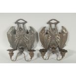 A GOOD PAIR OF BRONZE BATS, TWO BRANCH WALL SCONCES. 13ins high.