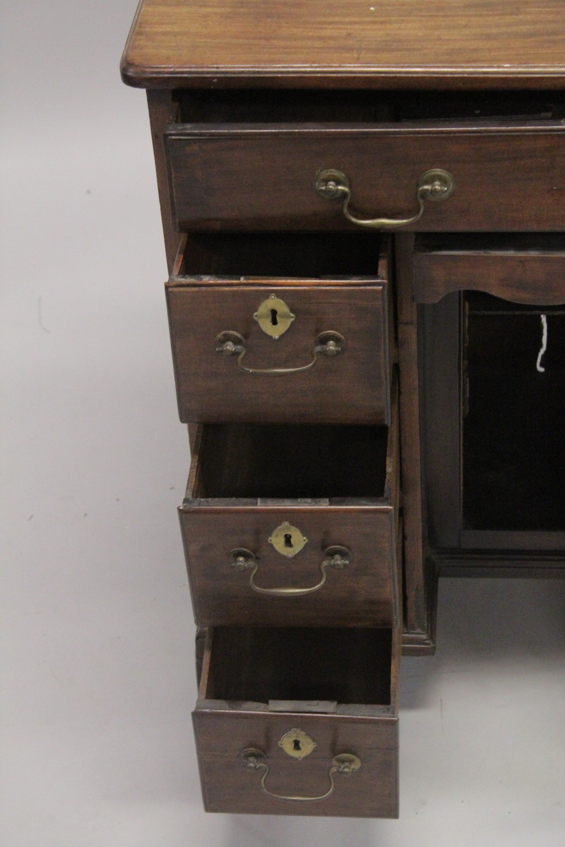 A GOOD GEORGE III MAHOGANY KNEEHOLE DESK with plain top, three small drawers either side of the - Image 4 of 10