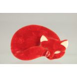 A LEA STERN OF PARIS RED SLEEPING CAT BROOCH. Red made in three tiers.