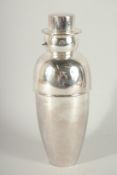 A SILVER PLATED SNOWMAN COCKTAIL SHAKER, 11ins high.
