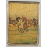 A GOOD SILVER CIGARETTE CASE the lid and bottom with polo scenes.