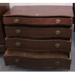A GOOD GEORGE III MAHOGANY SERPENTINE FRONTED COMMODE with four long graduated drawers with brass