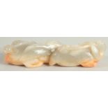 A CHINESE GREY JADE CARVING OF TWO DUCKS 4.5ins long.