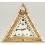 A CERVINE SILVER GILT TRIANGULAR MASONIC WATCH. 2ins.