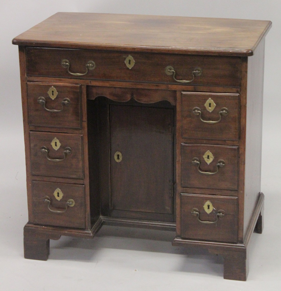 A GOOD GEORGE III MAHOGANY KNEEHOLE DESK with plain top, three small drawers either side of the - Image 10 of 10