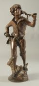 A GOOD BRONZE OF A BOY CARRYING A BASKET on his back. 14ins high.