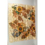 A CHANEL SILK SCARF, autumn flowers and grapes. 96cm x 96cm.