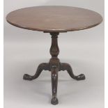 A LARGE GEORGE III MAHOGANY CIRCULAR TOP TABLE with birdcage support, centre turned pillar ending in