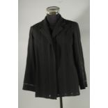 A CHANEL BLACK JACKET, 100% wool , unlined, with striped detail. Size label removed, approx. UK 12 -