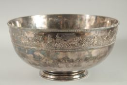 THE EQUESTRIAN CIRCULAR SILVER PLATED PUNCH BOWL. 38/1500, the side with a band of horses. 13.5ins