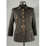 A CHANEL MILITARY STYLE, GREY JACKET, 100% wool, silk lined, Chanel double C buttons and belt.