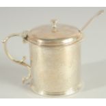 A VICTORIAN SILVER DRUM MUSTARD POT AND LINER. London 1847.