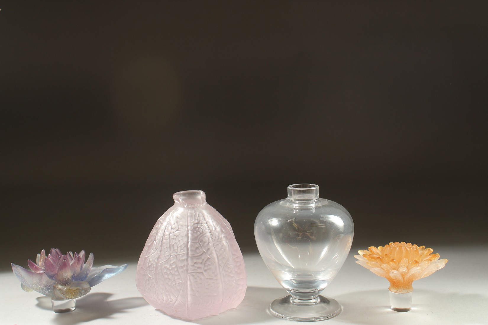 TWO DAUM GLASS SCENT BOTTLES with coloured flower stopper, (one a/f). - Image 5 of 5