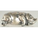 A RUSSIAN SILVER SLEEPING PIG. Mark: Head, 84. Faberge I. P.