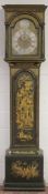 A GOOD EARLY 18TH CENTURY GREEN LACQUER LONGCASE CLOCK by JOHN ROWE with 8 day numerals, side