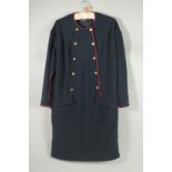 A CHANEL NAVY BLUE CLASSIC DRESS with red trim and Chanel gilt buttons. Size label removed, appox.