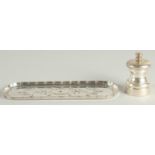 A CLASSIC DECORATED SILVER PIN TRAY AND A PEPPER POT (2).