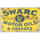 A RECTANGULAR ENAMEL SIGN 'SWORE MOTOR OILS AND GREASE. 8ins x 12ins.