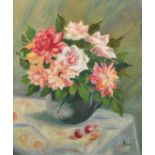 French School, Circa 1920, a still life of colourful mixed flowers, oil on canvas, indistinctly