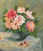 French School, Circa 1920, a still life of colourful mixed flowers, oil on canvas, indistinctly