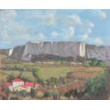French School, Circa 1950, 'Falaises de Lioux', a Provencal view, oil on canvas, 21.25" x 25.5" (