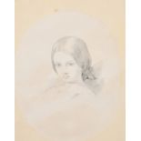 Circle of Princess Victoria, Head and shoulders portrait of a young girl, pencil drawing,
