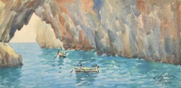 Carmelo Galea, 'Blue Grotto, Malta', watercolour, signed, 4" x 8" (10 x 20cm).