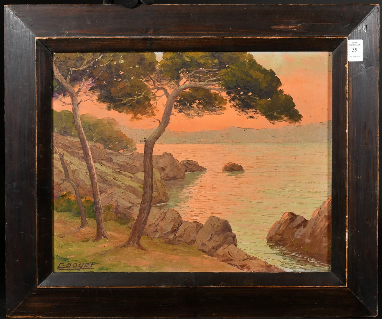 C. Boyer, French, dusk over a coastal view, oil on canvas, signed, 13" x 16" (33 x 41cm). - Image 2 of 4