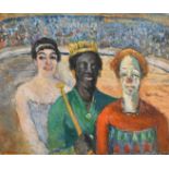 A. Sabran, 20th Century Continental, circus figures in a big top, oil on canvas, signed, 23.5" x