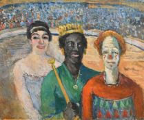 A. Sabran, 20th Century Continental, circus figures in a big top, oil on canvas, signed, 23.5" x