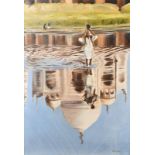 B. Cariot, 20th Century, French, Reflection of the Taj Mahal, oil on canvas, signed, 28.5" x 19.