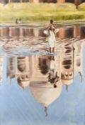 B. Cariot, 20th Century, French, Reflection of the Taj Mahal, oil on canvas, signed, 28.5" x 19.