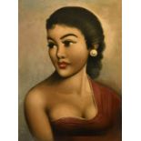 Circle of J.H. Lynch, Portrait of an Asian beauty, oil on canvas laid on board, 18" x 13.5", (