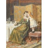 George Goodwin Kilburne (1839-1924), mother and child taking tea in an elegant interior,