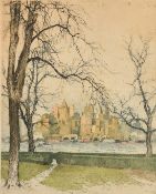 Luigi Kasimir (1881-1962) New York from Governor Island, colour etching, signed in pencil, 15.5" x