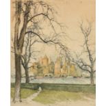 Luigi Kasimir (1881-1962) New York from Governor Island, colour etching, signed in pencil, 15.5" x