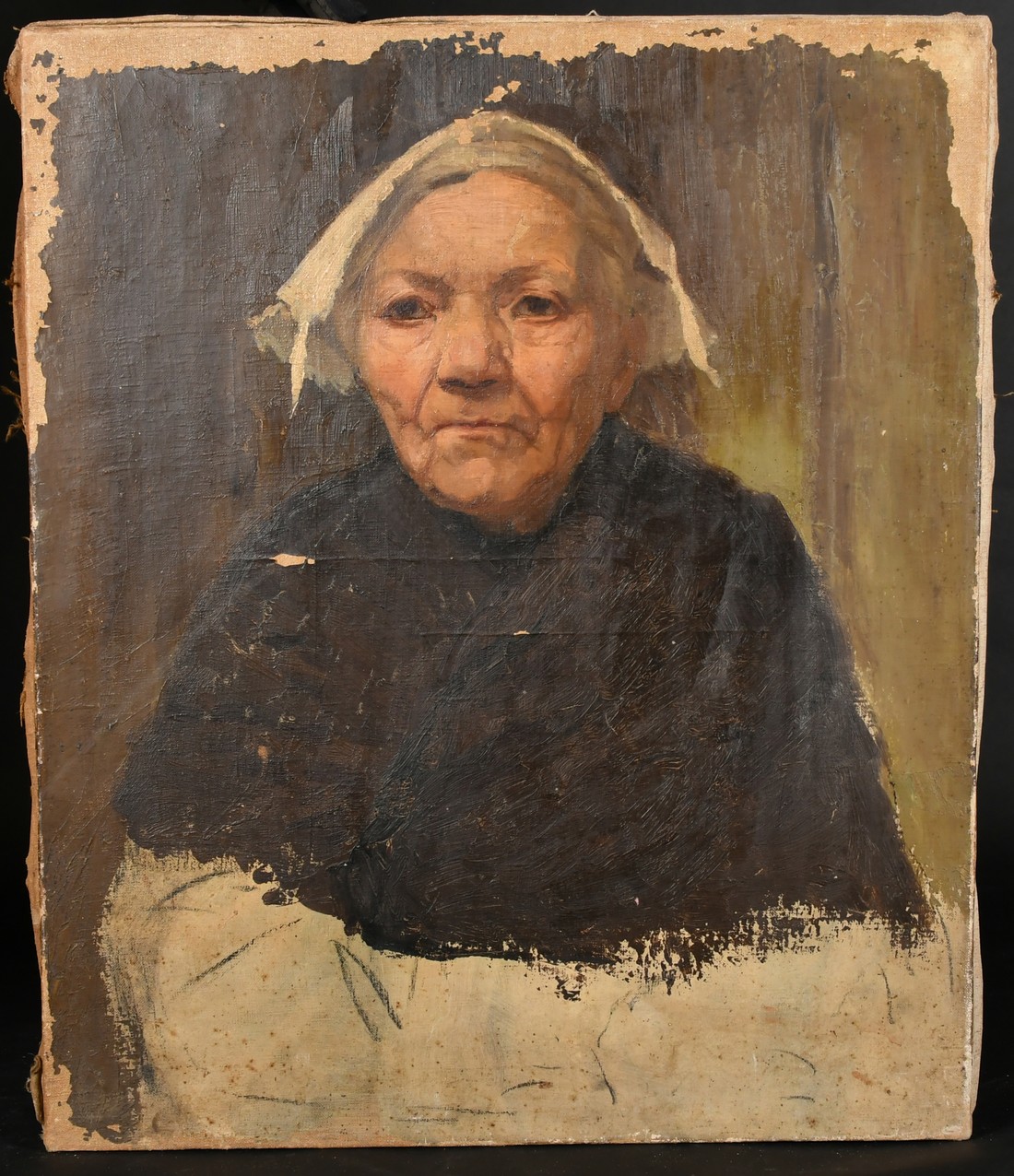 19th Century French School, study of an older female, oil on canvas, 22" x 18" (56 x 46cm), ( - Image 2 of 3