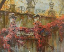 Cerny, 20th Century Continental, a vine entwined stone staircase, oil on canvas, signed, 19.75" x