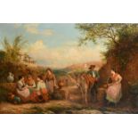 Trevor Haddon, a group of young women seated near a well chatting, a man with his donkey talking