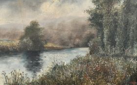 H. Ponson, late 19th Century, a riverside view with wildflowers in the foreground, oil on canvas,