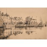 Eugene Bejot, View of the Port St. Catherine, Honfleur, etching, signed in pencil, 6" x 8.25", (