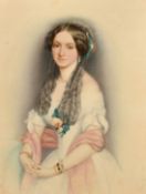 August Prinzhofer A three quarter length portrait of a lady, watercolour, signed and dated 1848,