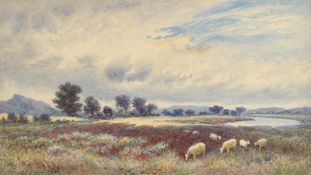 Henry Measham (1844-1922) British, An extensive landscape with sheep grazing, watercolour, signed,