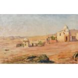 North African Scene, circa 1911, buildings in a landscape, oil on canvas, indistinctly signed, 14" x