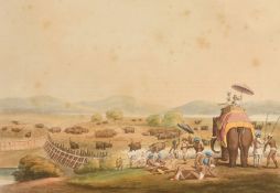 A group of four aquatints, after Captain Thomas Williamson, Driving elephants into a Keddah, Killing