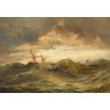 Attributed to Samuel Walters (1811-1882), ships rolling in heavy seas under breaking clouds, oil