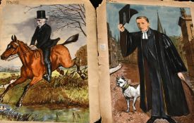 A folio of Oxford men, three watercolours Great Guns of Oxford, two watercolours, Celebrated