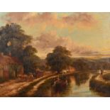 J.J. Hughes, (Late 19th Century) 'Near Skipton', a canal scene with a logging cart, figure on a