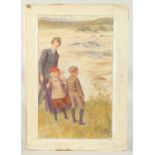 W.H.C. Groome, (1854-1913) British, Mother and children by a fast-flowing river, watercolour and