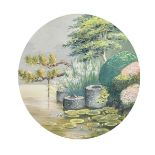 Lilian Miller, A Japanese water garden, watercolour, signed, 9.25" x 9.25", (23.5x23.5cm).